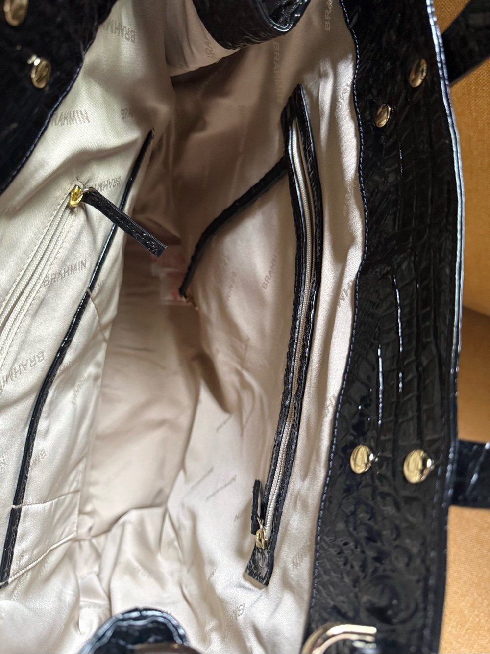 Brahmin Leopard Print Tote with Black Croc-Embossed Trim - Picture 6 of 11